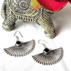 Black Onyx gemstone Earrings S925 Fan Design Hand Crafted by Artisans